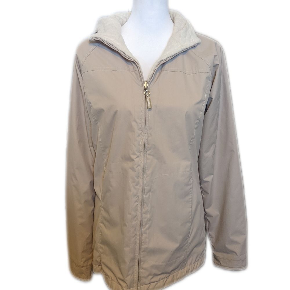 IZOD reversible cream off white weather resistant jacket, fleece interior XS